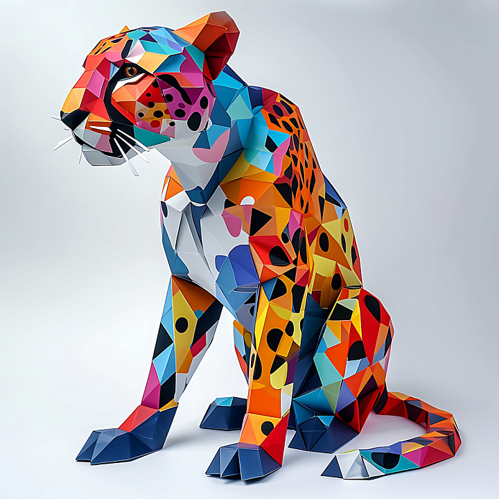 Animal of Colorful Geometric Origami Cheetah Pattern seamless PBR texture preview