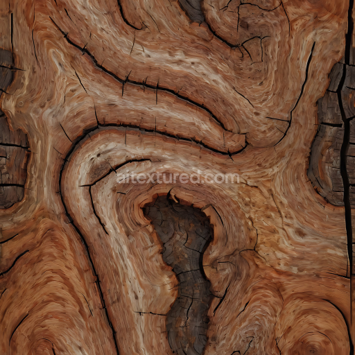 Seamless 3D PBR Texture of Rustic Aged Wood with Cracked Grain and Natural Knot Details