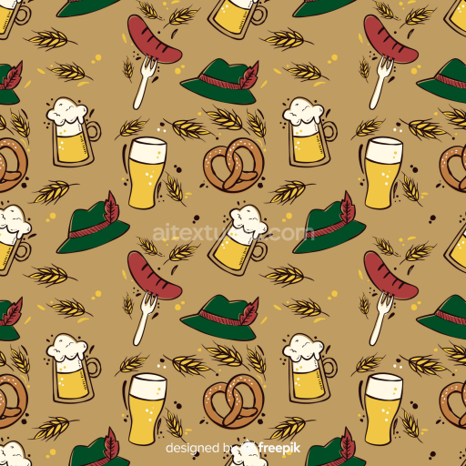 Seamless 3D PBR Digital Paper Texture with Beer, Pretzels & Festive Hats