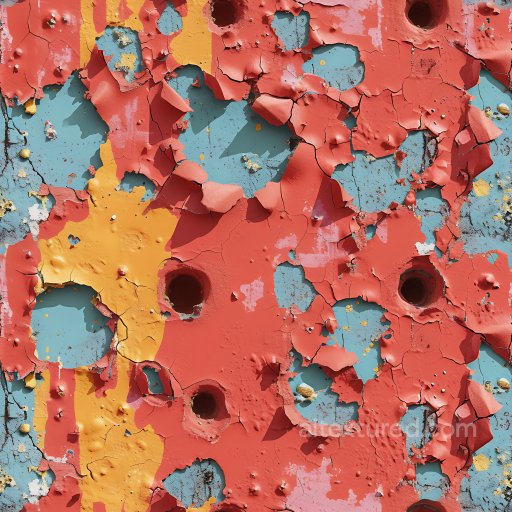 Cracked & Holes Texture of Colorful Cracked and Holed Painted Metal Surface seamless Cracked & Holes PBR texture