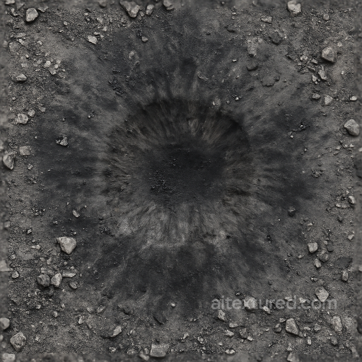 Showing Explosive Blast Crater With Scorched Earth And Rubble Details In 8K PBR Quality seamless Explosion PBR texture