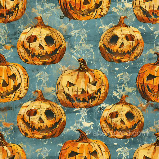 Vintage Halloween Fabric Texture with Distressed Carved Pumpkins seamless Vintage Halloween PBR texture