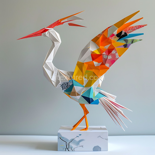 Seamless 3D PBR Texture Featuring Origami Crane Geometric Color Pattern