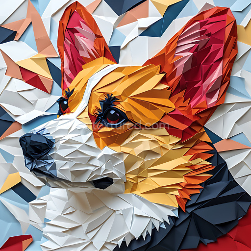 Seamless 3D PBR Texture Featuring Origami Style Low-Poly Corgi Colors and Geometric Patterns