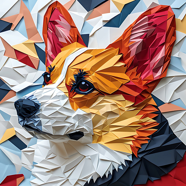 Featuring Origami Style Low-Poly Corgi Colors and Geometric Patterns seamless PBR texture preview