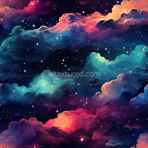 Seamless 3D PBR Nebula Texture Featuring Colorful Cosmic Clouds and Starfield