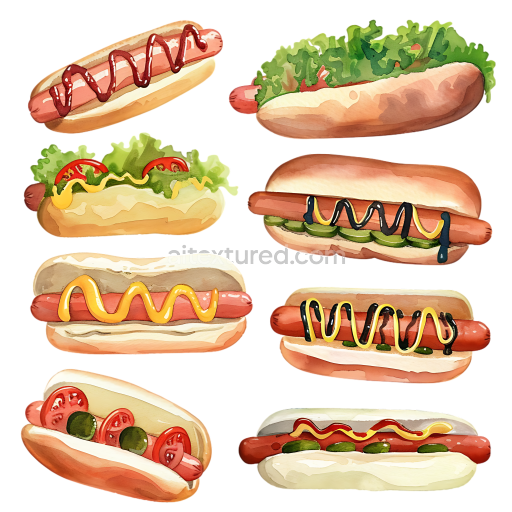 Watercolor Style Breakfast Hot Dog Set Meal PNG Graphic
