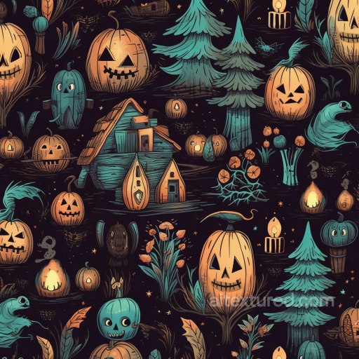 With Vintage Halloween Cartoon Pumpkins And Spooky Woodland seamless Vintage Halloween PBR texture