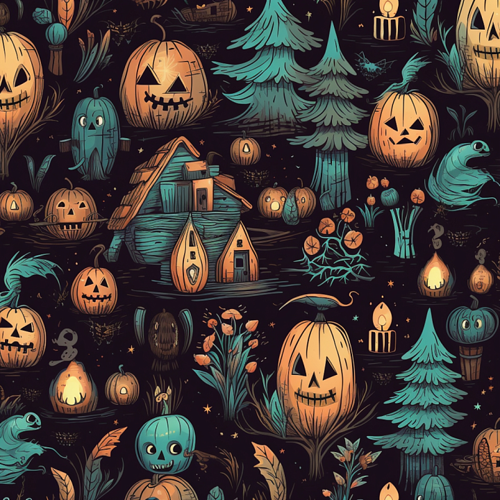 Featuring Vintage Halloween Pumpkins and Spooky Motifs seamless PBR texture preview