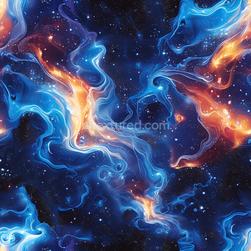 Seamless 3D Space PBR Texture Featuring Vivid Nebula Clouds in Blue and Orange Hues