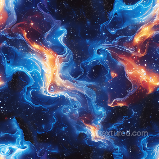 Space PBR Texture Featuring Vivid Nebula Clouds in Blue and Orange Hues seamless Star, space, planets PBR texture