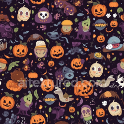 seamless Seamless 3D PBR Watercolor Halloween Pattern Texture with Pumpkin and Spooky Motifs texture 8k free download PBR