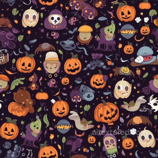 Watercolor Halloween Pattern Texture with Pumpkin and Spooky Motifs seamless Watercolor Halloween PBR texture