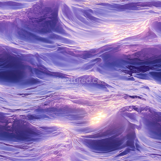 Seamless 3D PBR Water Texture Featuring Stylized Purple Ocean Waves with Reflective Highlights