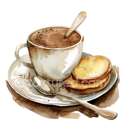 seamless Watercolor Coffee Cup and Two Cookies Breakfast Illustration texture 8k free download PBR