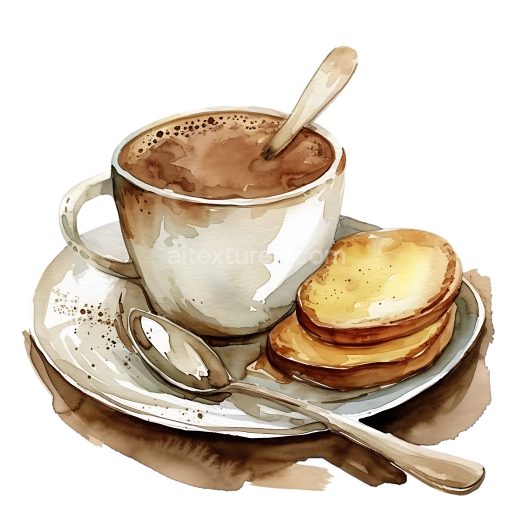 Watercolor Coffee Cup and Two Cookies Breakfast Illustration