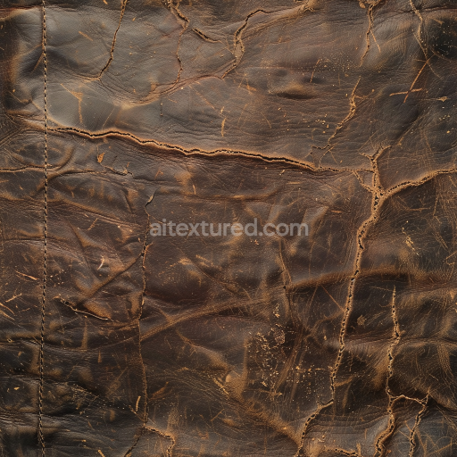 Seamless 3D PBR Texture of Distressed Cracked Brown Leather with Deep Creases