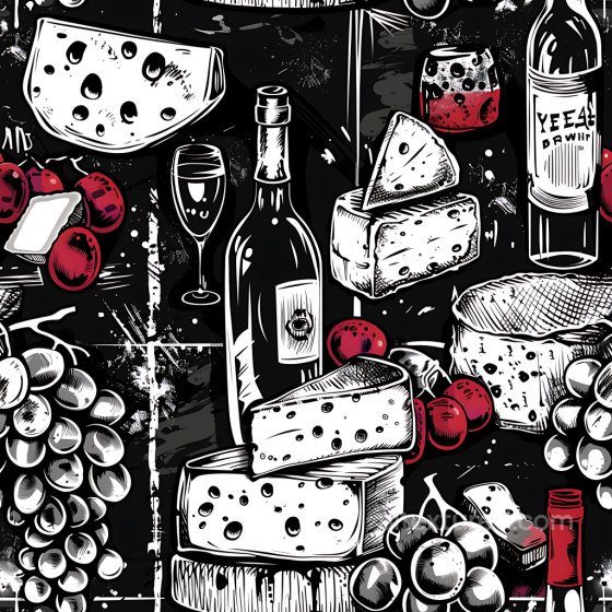 Graffiti Texture Featuring Wine Bottles, Cheese, and Grapes in Black & White with Red Acc… Graffiti texture preview