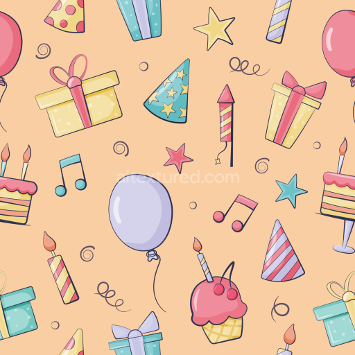 Seamless 3D PBR Birthday Party Pattern Texture with Gifts and Balloons