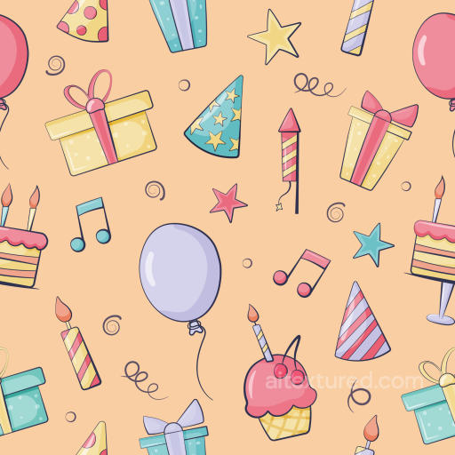 Birthday Party Pattern Texture with Gifts and Balloons seamless Birthday PBR texture