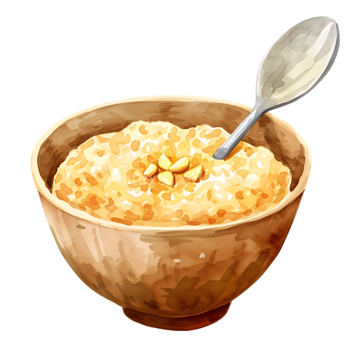 Breakfast Bowl of Oatmeal with Nuts and Spoon Illustration