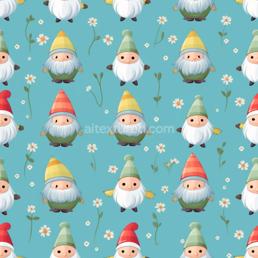 Seamless 3D PBR Texture Featuring Playful Easter Gnomes on Blue Background