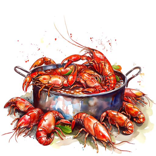 Crawfish and Seafood Boil Breakfast Illustration with Vibrant Red Crustaceans