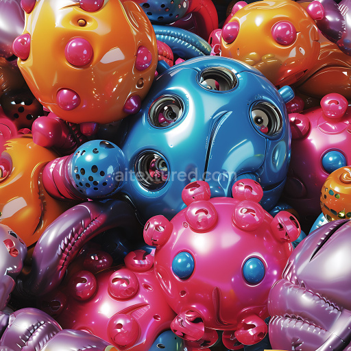 Seamless 3D Inflated Glossy Vinyl Bubble Texture in Blue, Orange, and Pink