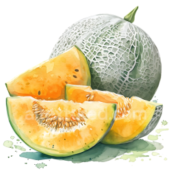 seamless Watercolor Illustration of Yellow Melon Slices and Cantaloupe for Breakfast Design texture 8k free download PBR