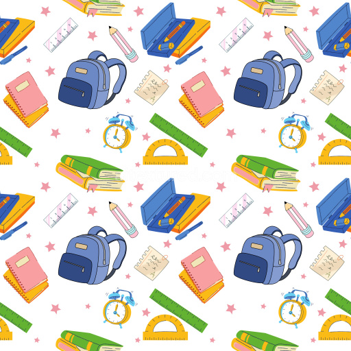Pattern Bundle - Seamless 3D Pattern PBR Texture Featuring Colorful School Supplies and Stationery Motifs texture preview
