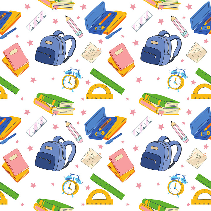 Pattern Featuring Colorful School Supplies and Stationery Motifs seamless PBR texture preview