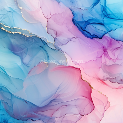 Seamless 3D Alcohol Ink PBR Texture in Pastel Pink and Blue with Fluid Marbling and Gold Veins