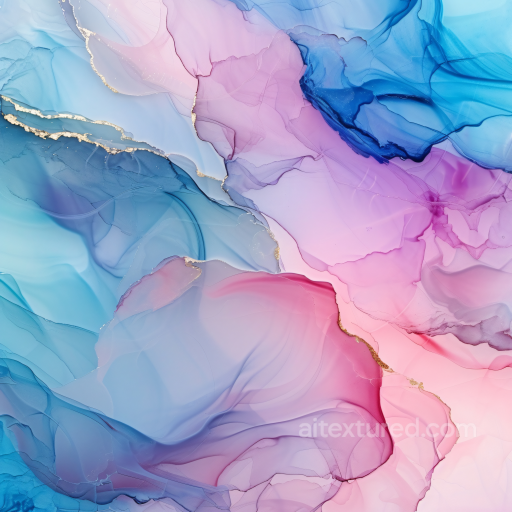 Alcohol Ink PBR Texture in Pastel Pink and Blue with Fluid Marbling and Gold Veins seamless Alcohol ink PBR texture