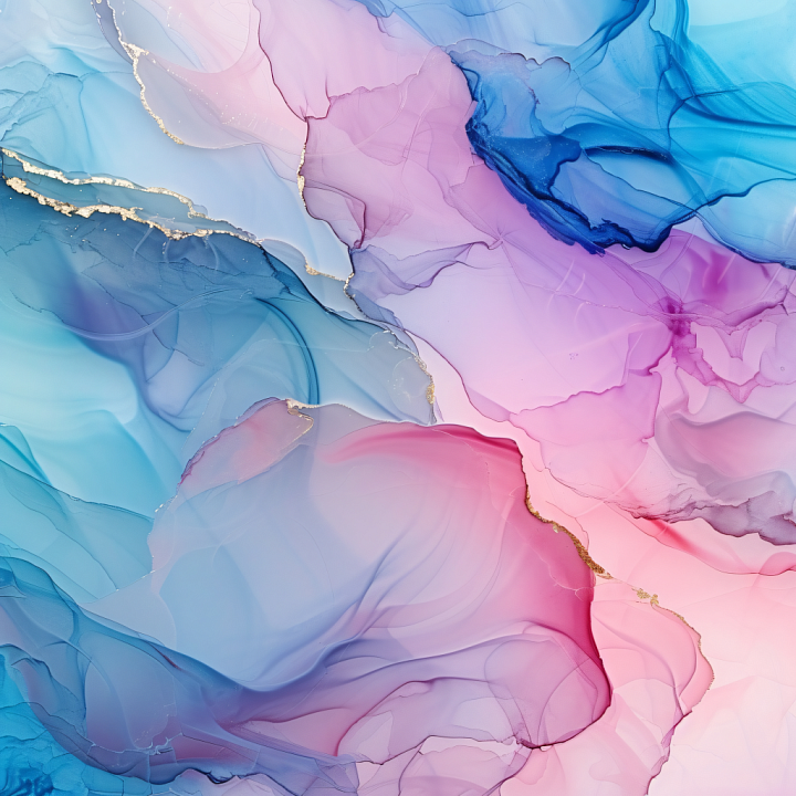 Alcohol Ink in Pastel Pink and Blue with Fluid Marbling and Gold Veins seamless PBR texture preview