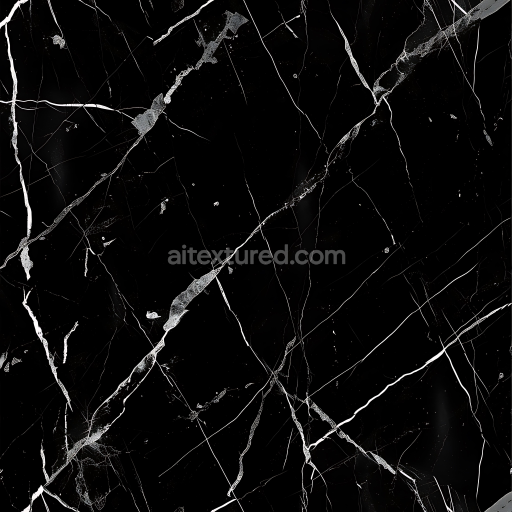 Seamless 3D Black Marble PBR Texture with Distinctive White Vein Patterns