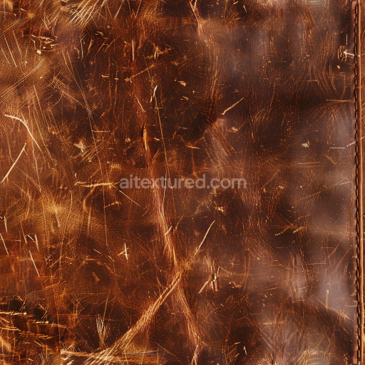 Seamless 3D Brown Distressed Leather PBR Texture with Prominent Scratches & Stitching