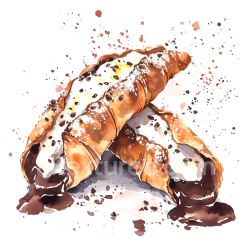 seamless Breakfast Cannoli with Ricotta Filling and Chocolate Drizzle Watercolor Illustration texture 8k free download PBR