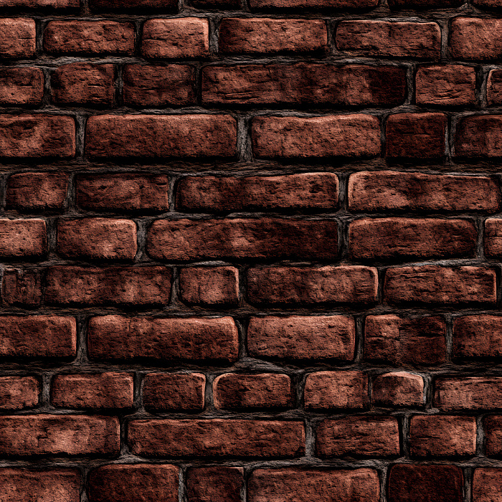 Cracked Red Brick Wall with Rough Surface and Mortar Gaps seamless PBR texture preview