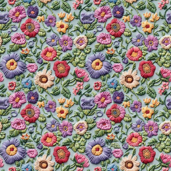 Colorful Embroidered Floral Fabric Seamless Texture with Raised Stitching Embroidered floral texture preview