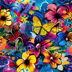 seamless Seamless 3D PBR Graffiti Texture Featuring Vibrant Flowers and Butterflies texture 8k free download PBR