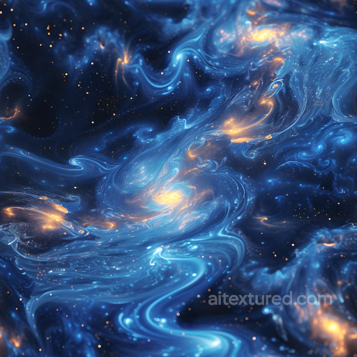 Space PBR Texture Featuring Glowing Blue Nebula Clouds and Gold Starfield seamless Star, space, planets PBR texture