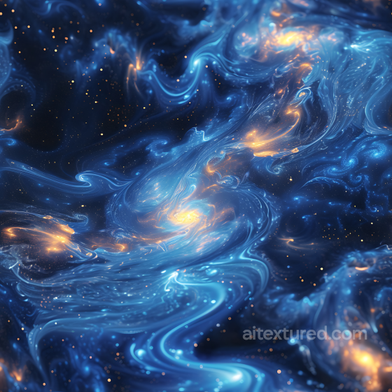 Space PBR Texture Featuring Glowing Blue Nebula Clouds and Gold Starfield Star, space, planets texture preview