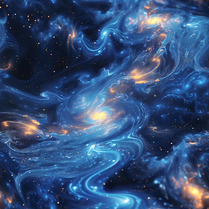 Space Featuring Glowing Blue Nebula Clouds and Gold Starfield seamless PBR texture preview