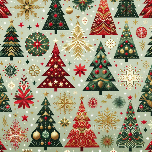 Christmas Digital Paper Texture with Festive Trees and Ornaments seamless All Christmas Digital paper PBR texture