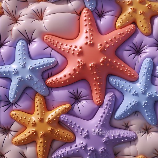 Inflated PBR Texture Featuring Colorful Puffy Starfish Shapes on Plush Vinyl seamless Inflated PBR texture