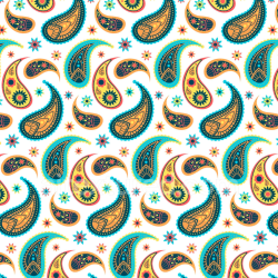 seamless Seamless 3D PBR Texture of Retro Paisley Fabric with Vibrant Yellow, Blue, and Orange Patterns texture 8k free download PBR