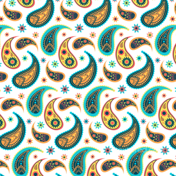 Retro Paisley Fabric Seamless Texture with Vibrant Yellow, Blue, and Orange Patterns Retro Paisley texture preview
