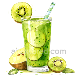 seamless Watercolor Style Kiwi and Apple Juice Breakfast Illustration with Fresh Fruits texture 8k free download PBR