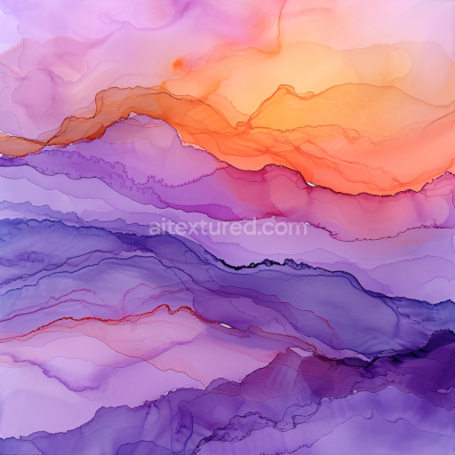 Seamless 3D Alcohol Ink PBR Texture Featuring Fluid Purple and Orange Waves