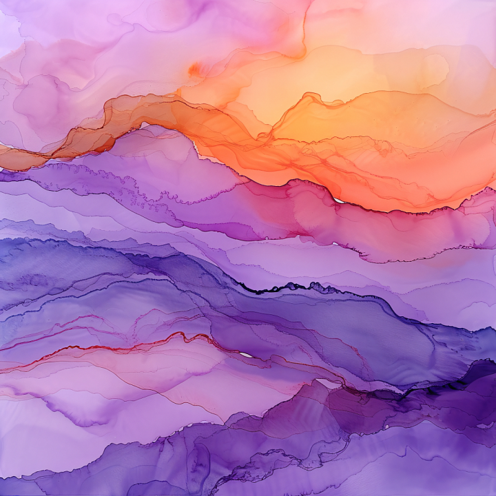 Alcohol Ink Featuring Fluid Purple and Orange Waves seamless PBR texture preview